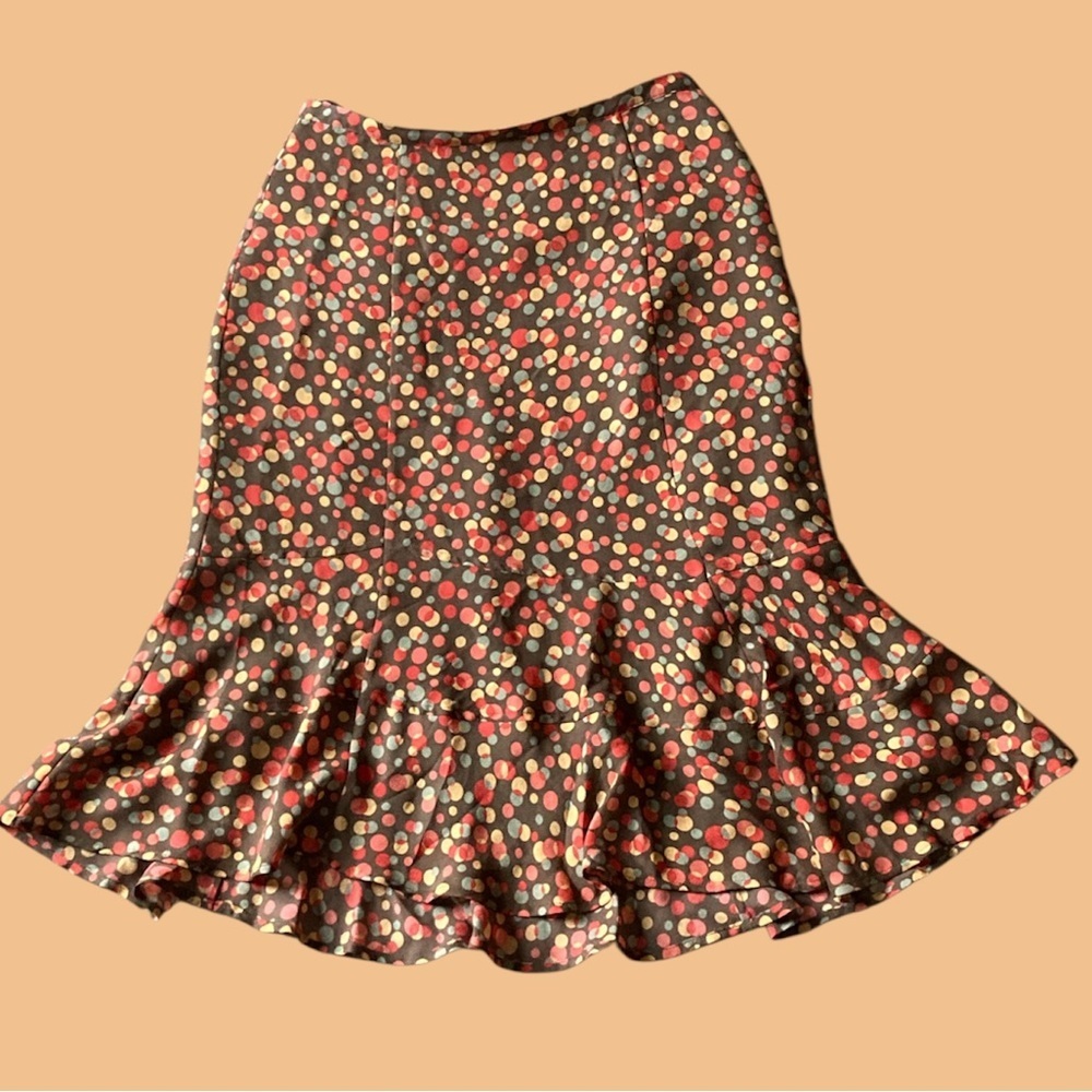 Valerie Stevens 100% Silk Ruffle Polka Dot Midi Skirt Size 4 EUC